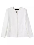 Romwe Round Neck Pockets White Coat