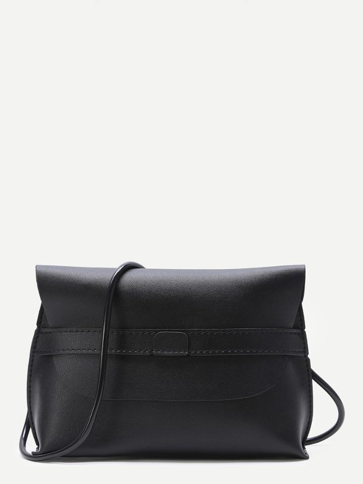 Romwe Black Flap Pu Crossbody Bag