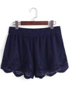 Romwe Elastic Waist Lace Crochet Hollow Chiffon Shorts