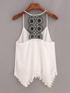 Romwe Contrast Racerback Lace Trimmed Cami Top - White