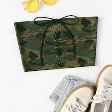 Romwe Eyelet Lace Up Camo Tube Top