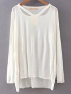 Romwe White Cutout High Low Plain T-shirt