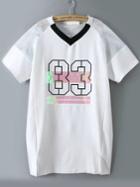 Romwe V Neck Number Print Split White T-shirt