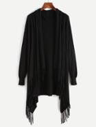Romwe Black Fringe Trim Drape Collar Wrap Sweater Coat