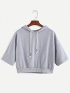 Romwe Grey Dropped Shoulder Hooded Crop Sweatshirt