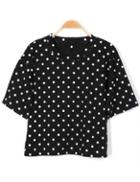 Romwe Polka Dot Crop Black T-shirt