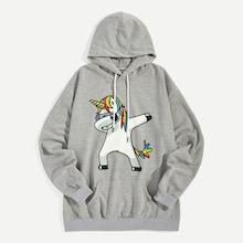 Romwe Guys Cartoon Print Hooded Sweatshirt