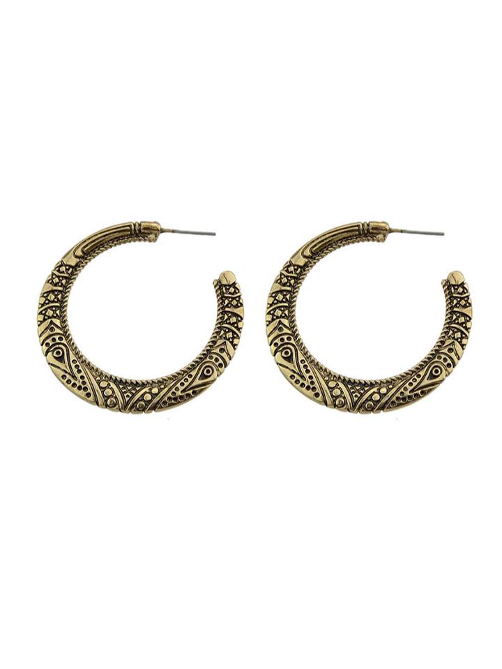 Romwe Ancient Golden Retro Pattern Exquisite Fashion Earrings