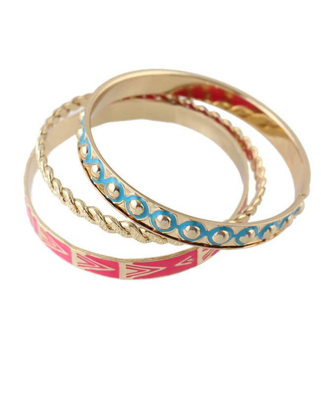 Romwe Three Piece Enamel Bracelet Set