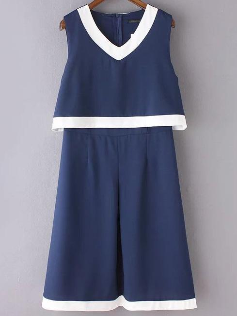 Romwe Navy V Neck Zipper Shift Dress