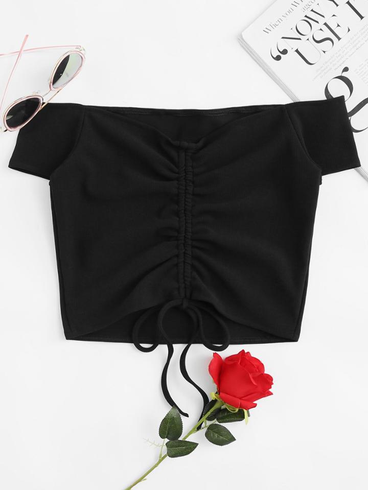 Romwe Off Shoulder Drawstring Top