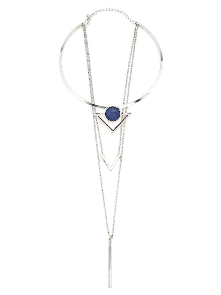 Romwe Layered Geometric Shaped Gemstone Pendant Necklace