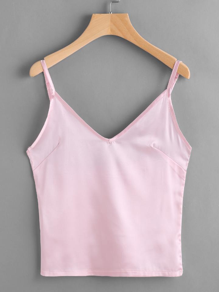 Romwe V Neckline Satin Cami Top