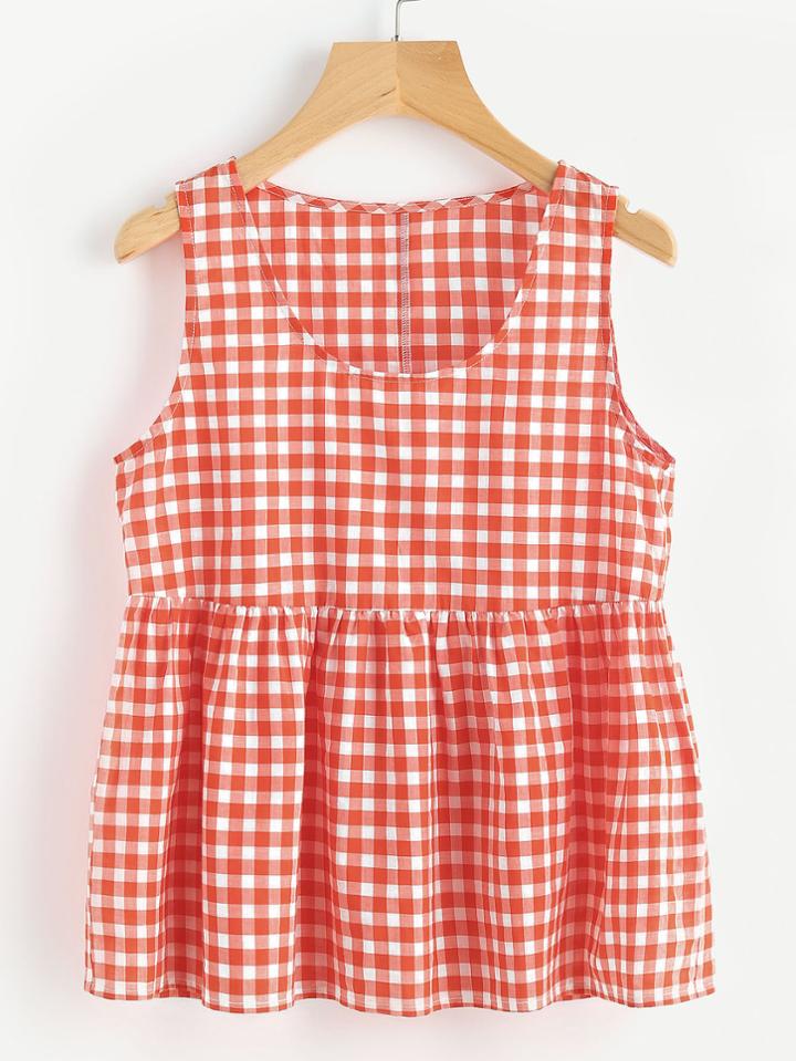 Romwe Tiered Gingham Shell Top