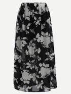 Romwe Black Floral Print Elastic Waist Slit Chiffon Skirt