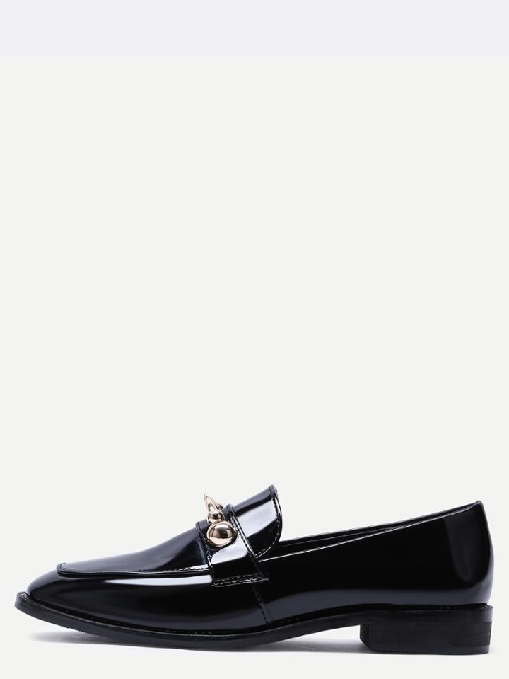 Romwe Black Metallic Embellished Almond Toe Loafer Flats