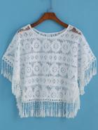 Romwe With Tassel Hollow Lace White Top