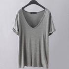 Romwe Cuff Sleeve Boyfriend T-shirt