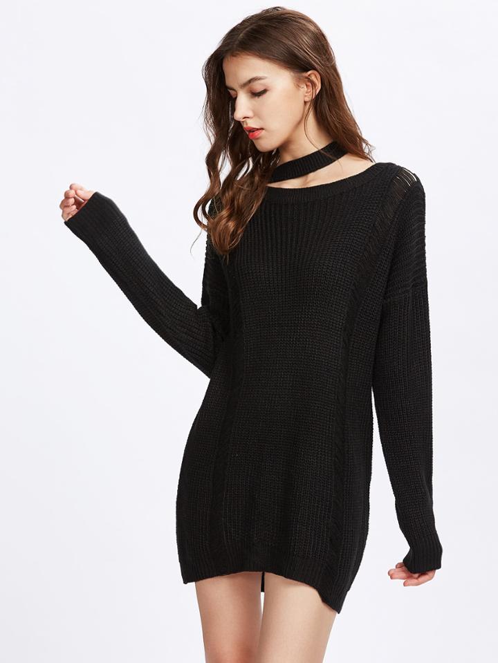 Romwe Choker Neck Ladder Detail Jumper