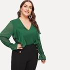 Romwe Plus Ruffle V-neck Chiffon Blouse