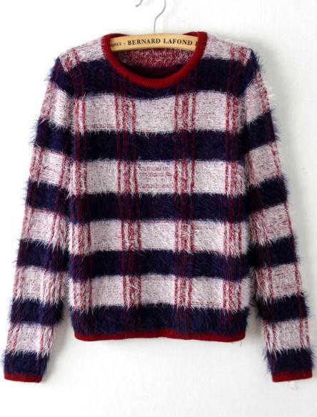 Romwe Plaid Mohair Sweater