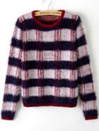 Romwe Plaid Mohair Sweater