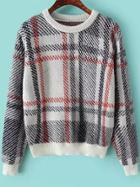 Romwe Check Print Crop Knit Sweater