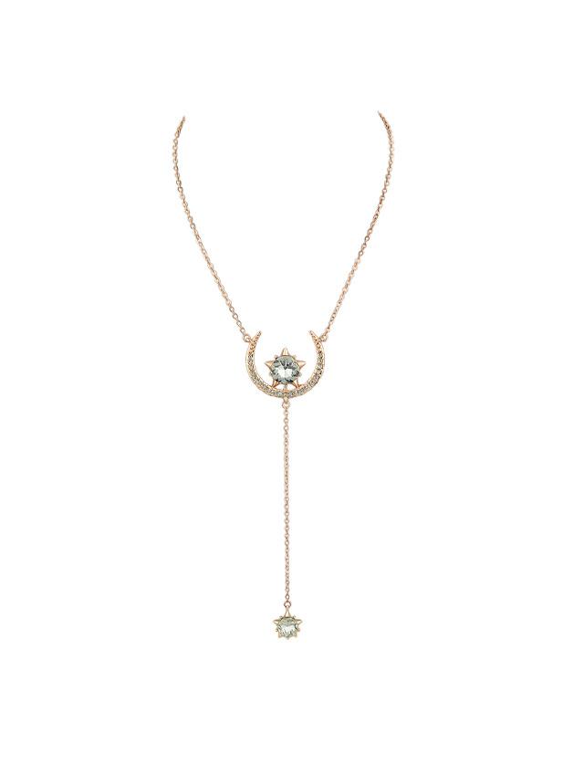 Romwe Rose-gold Rhinestone Star Moon Pendant Necklace