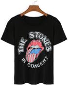 Romwe Round Neck Letter Print T-shirt