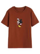 Romwe Mickey Print Khaki T-shirt