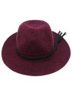 Romwe Burgundy Faux Leather Band Knit Fedora Hat