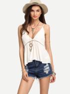 Romwe White Eyelet Panel Swing Cami Top