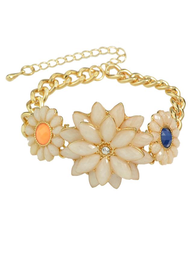 Romwe Gemstone Flower Bracelet