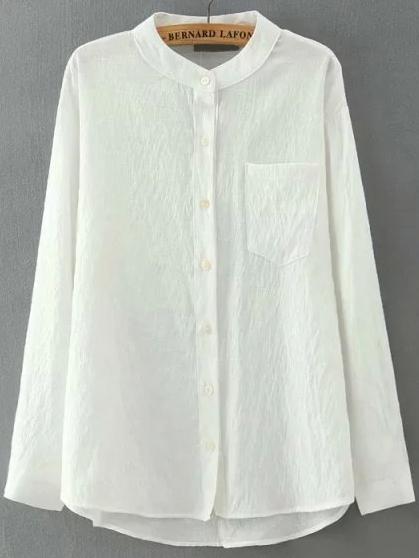 Romwe Dip Hem Pocket White Blouse