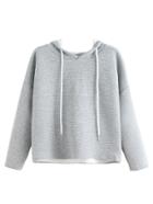 Romwe Grey Drop Shoulder Striped Textured Hooded Sweatshirt