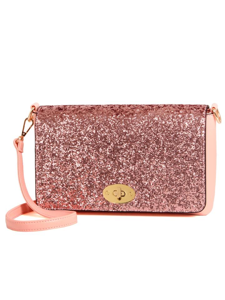 Romwe Glitter Turnlock Flap Shoulder Bag