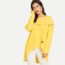 Romwe Drop Shoulder High-low Off-shoulder Sweatshirt