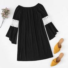 Romwe Contrast Crochet Off The Shoulder Dress