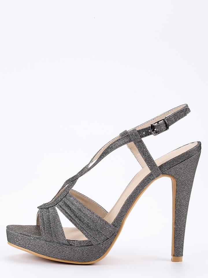 Romwe Faux Suede Cutout Crisscross Sandals - Gun Color