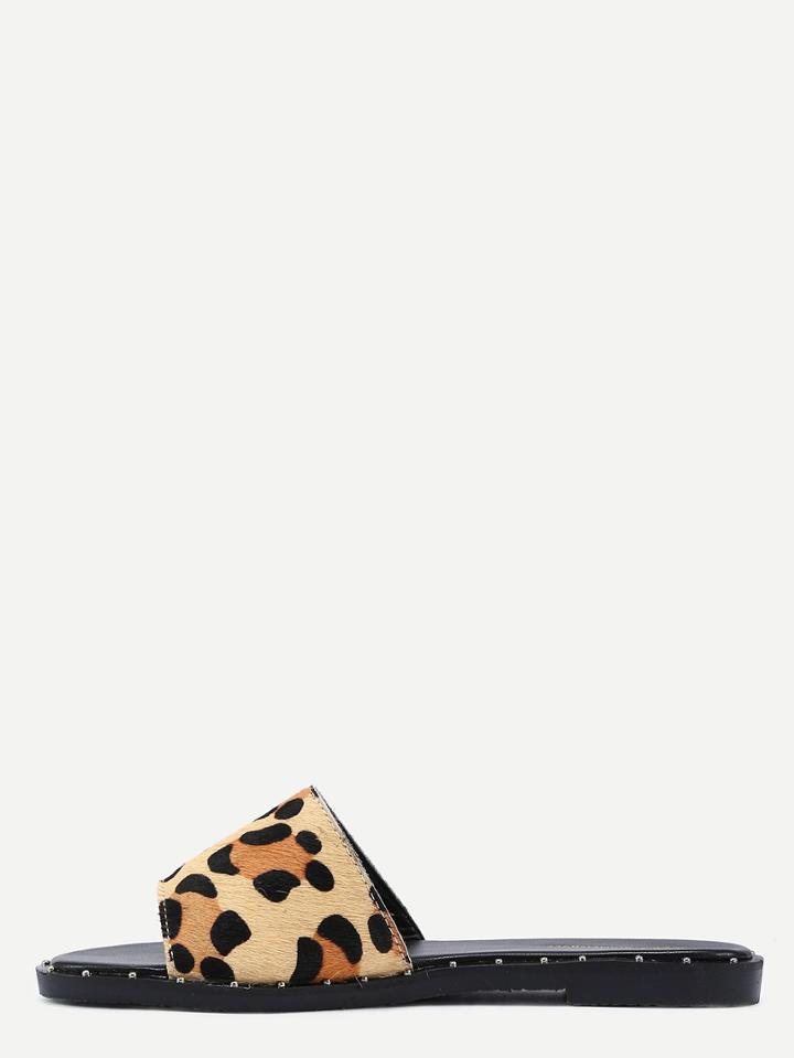 Romwe Apricot Open Toe Leopard Print Slippers