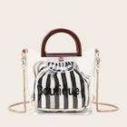 Romwe Letter Print Satchel Bag With Striped Pouch