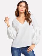Romwe Boxed Pleated Bishop Sleeve Tunic Top