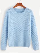 Romwe Blue Round Neck Waffle Knit Sweater