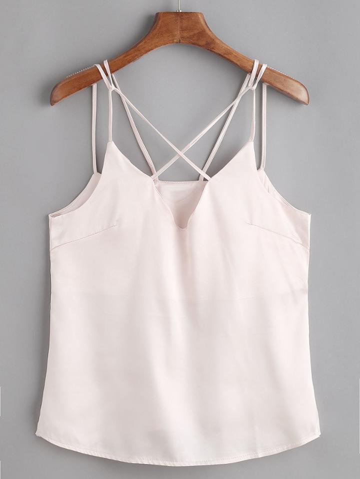 Romwe Satin Crisscross Back Slit Side Top