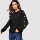 Romwe One Side Buttoned Sleeve Sweatshirt