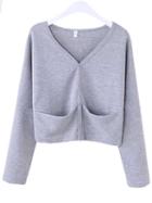 Romwe Grey Dropped Shoulder Seam Cardigan With Pockets