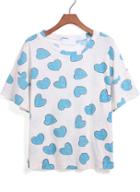 Romwe White Short Sleeve Hearts Print T-shirt