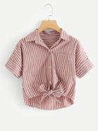 Romwe Vertical Striped Collar T-shirt