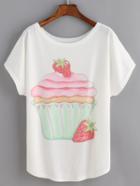 Romwe Strawberry Cake Print T-shirt