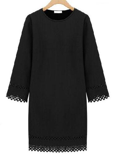 Romwe Round Neck Hollow Straight Black Dress
